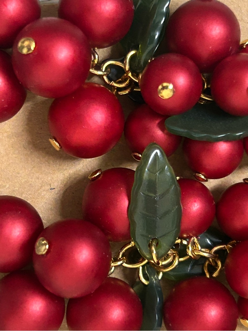 Avon Red Berry Cluster Earrings with Green Leaves - Picture 4 of 8